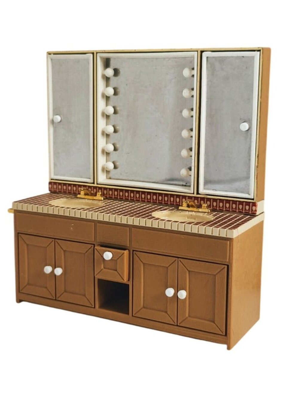 Vtg Tomy Dollhouse Bathroom Vanity Double Sinks Mirror Mini - Picture 2 of 6